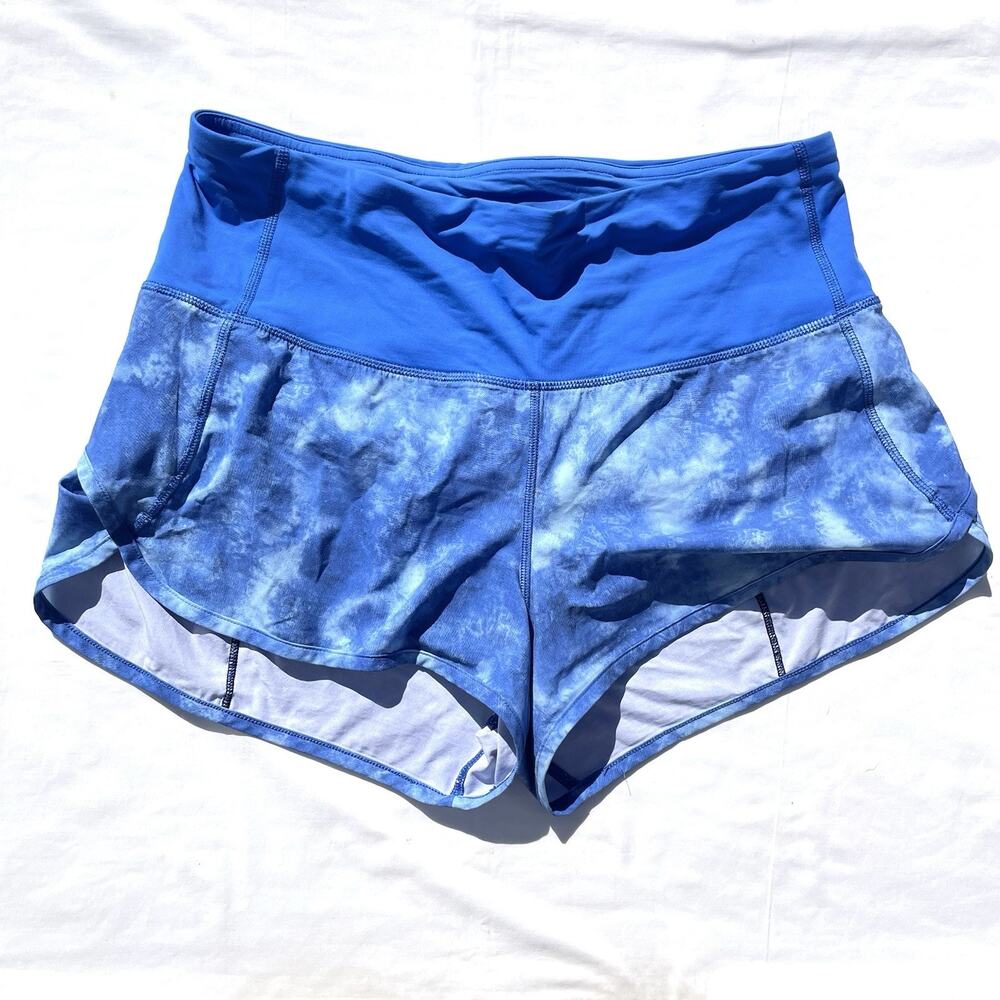 Lululemon Run Times Athletic Shorts Womens 10 Blue Total Trip Pipe Dream